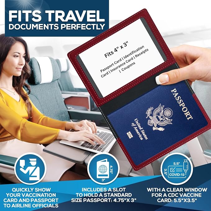 Ciana Passport Holder for Travel, RFID Passport Wallet, Leather Passport Cover & Card Holder for Men & Women, Slim Travel Wallet, Passport Case (Burgundy)
