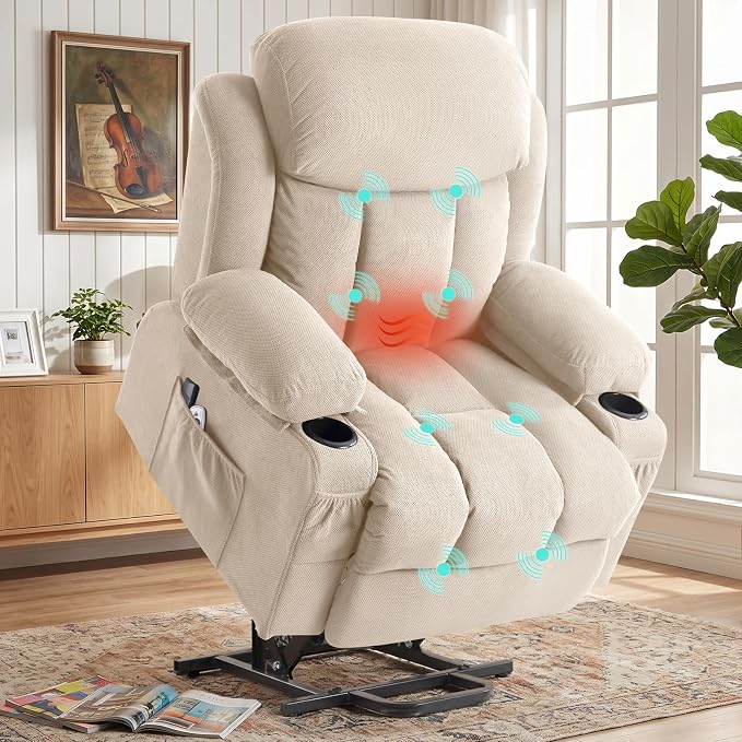 Electric Power Lift Recliner Chair Sofa with Massage and Heat for Elderly,Lift Chair with Cup Holder & Side Pockets for Living Room
