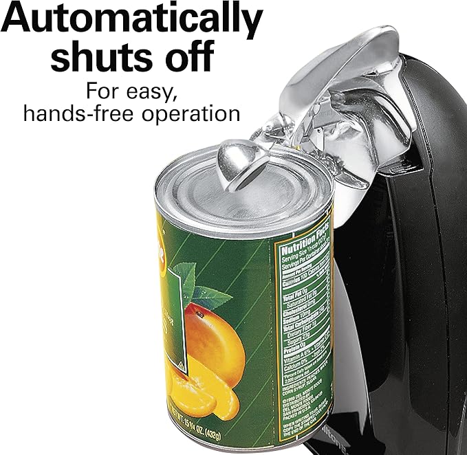 Hamilton Beach Classic Chrome Electric Can Opener with Automatic Shutoff | Patented SureCut Technology Easily Aligns Can | Knife Sharpener | Cord Storage | Extra Tall | Black | 76380J