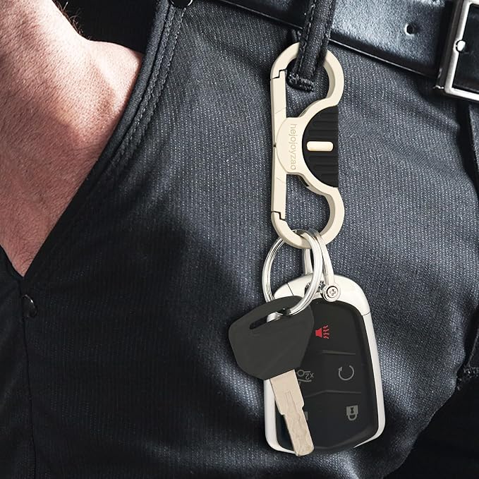 Keychain Quick Release Double Carabiner Clip with D Ring Key Rings, Unisex Belt Loop Key Holder for Home Car Keys