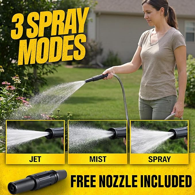 BIONIC STEEL 150 Ft Metal Garden Hose with Sprayer Nozzle | Non Kinking Design, Stainless Steel Heavy Duty Water Hose 150Ft x 5/8 in. Flexible & NON Expandable for Water Flow, 500 PSI