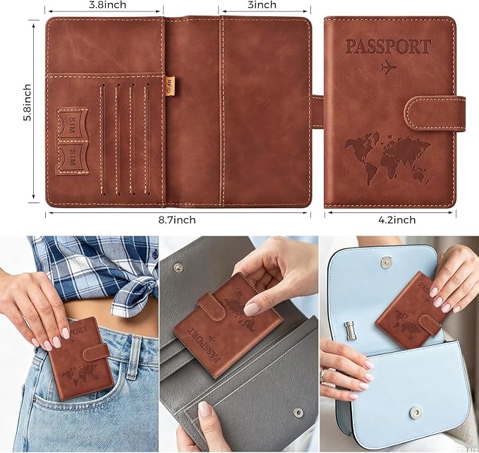 3-Pack Passport Holder + 2 PVC Covers, RFID, PU Leather(Brown) | Waterproof,scratchproof, dustproof. Lightweight, slim. Keeps cards & travel docs organized for men & women