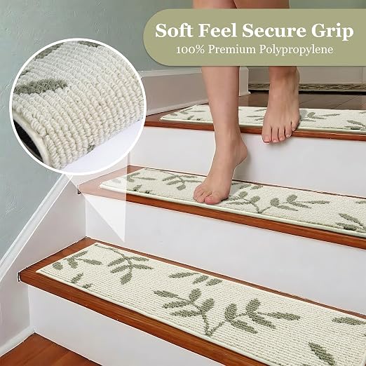 Carpet Stair Treads, Non-Slip Stair Treads for Wooden Steps Indoor | Stair Runner for Pets, Non Skid Staircase Step Treads Washable Reusable, Stair Protectors 30" x8" Set of 15, White