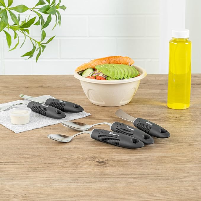 Restaurantware Adaptive Utensils - 1 count Stainless Steel, 9.843 x 5.118 x 1.575 Inches, Ergonomic Eating Aids, Non-Slip Utensil Set for Arthritis, Secure Grip Design, Black