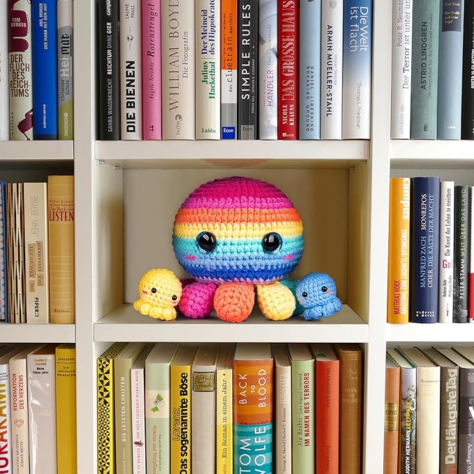 Crochetta Crochet Kit for Beginners, Crochet Kit Step-by-Step Video Tutorials, Crochet Starter Kit Learn to Crochet Kits for Adults Kids Beginners, Jumbo 3 Colorful Octopus Familly (40%+ Yarn Content)