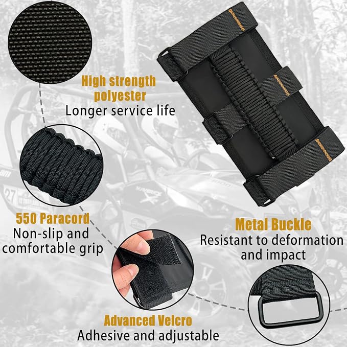 4 Pack Paraocrd Roll Bar Grab Handles for Jeep Wrangler Accessories | CJ YJ TJ JK JL LJ JLU JKU Sahara Freedom Rubicon, Gladiator JT (1955-2023 Modle), Upgrade Strong Metal Buckle, Non-Deformable