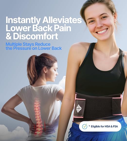 Back Brace for Lower Back Pain Women - Ultra Thin, Adjustable, Flexible, Supportive Belt for Men - Breathable Support Brace with Dual -Tension Straps Pink XL