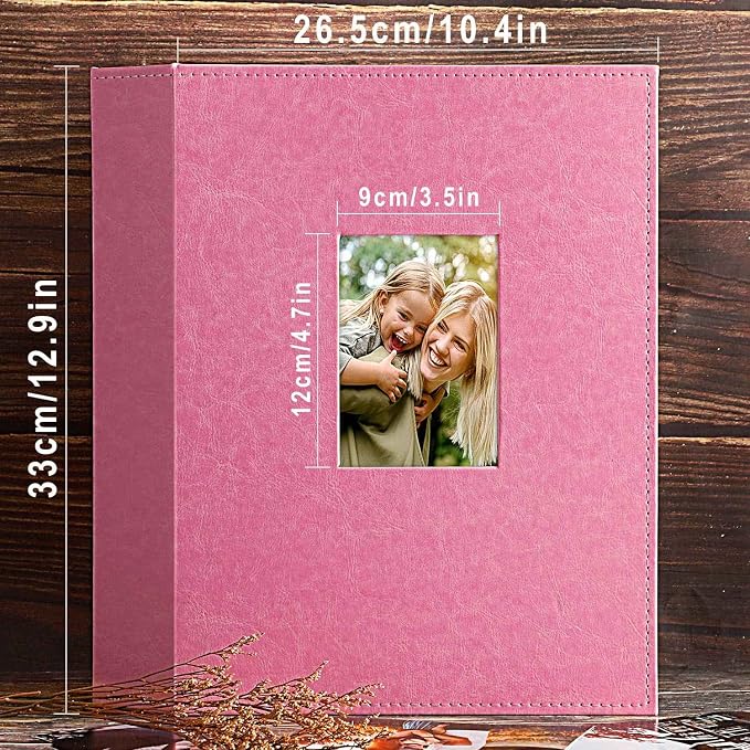 Ywlake Photo Album 4x6 400 Pockets, Leather Photo Albums Holds 400 Vertical Pictures Only Pink