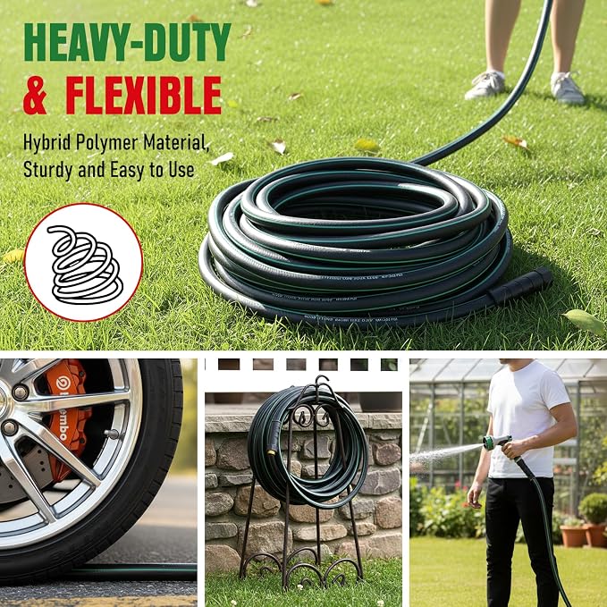 Heavy Duty Garden Hose 70ft, NON-EXPANDABLE Flexible Water Hose, Kink Resistant Lightweight Hybrid Hose, Leakproof Hose Male to Female Fittings