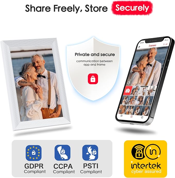 Frameo 10.1'' Digital Picture Frame WiFi, 1280 * 800 IPS HD Touchscreen, 32GB Storage, Instant Share Pictures Video, Smart Photo Frame Electronic, Gifts for Mom, House Warming