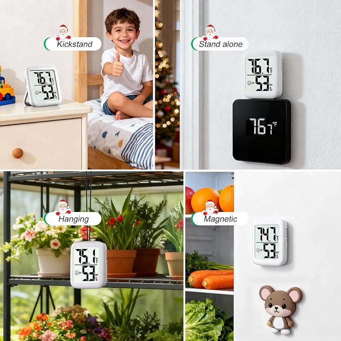 2 Pack Room Thermometer Indoor Hygrometer | Monitor Temperature & Humidity, Accurate, Fast Read, Easy To View, Magnetic/Kickstand/Hanging, ℉/℃, w/ Battery, Compact