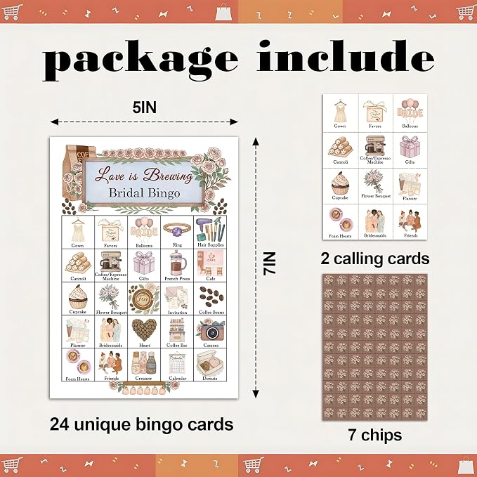 Bridal Shower Bingo Game Cards, Love in Brewing Bingo Set for Adults Large Group, Wedding Shower Bachelorette Party Decor, Coffee Floral Game Cards for Family Friends, 13