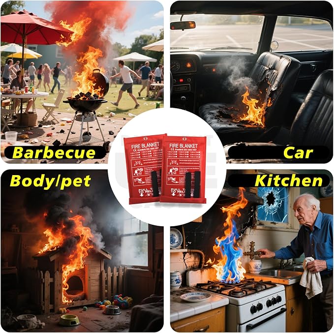 Smilco Fire Blanket 4 Pack - 40" x 40" Fiberglass Emergency Fire Blanket for Home and Kitchen, Bedroom, Camping, Grill, Fireplace, Easy,Safe for Young Adults and Seniors