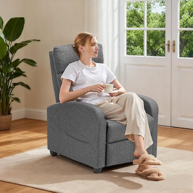 Sweetcrispy Recliner Chair Fabric Recliner Sofa No Massage, Home Theater Seating with Lumbar Support, Adjustable Push Back Overstuffed High-Density Sponge Reclining for Living Room, Grey