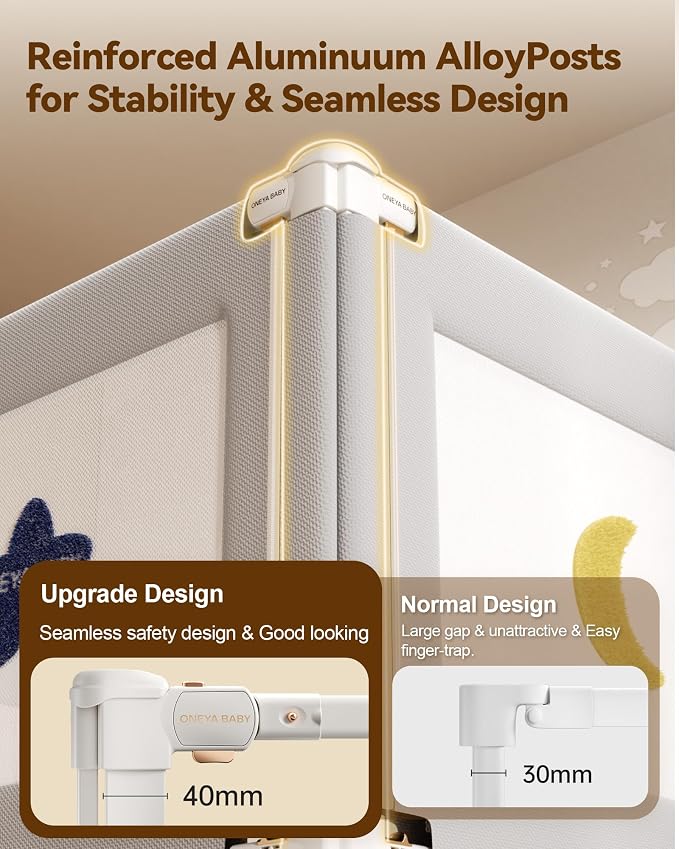 74.8” Baby Bed Rail Guard for Toddlers, Thickened Toddler Bed Rails | Height Adjustable, Extral Tall Child Safety Side Railing Guards/Bedrail for Kids,Grey Star, 1 Side 74.8" Lx28 H