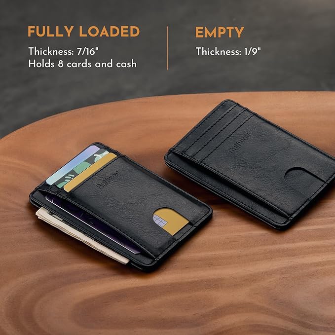Buffway Slim Minimalist Front Pocket RFID Blocking Leather Wallets for Men and Women - Slate Black | Slim