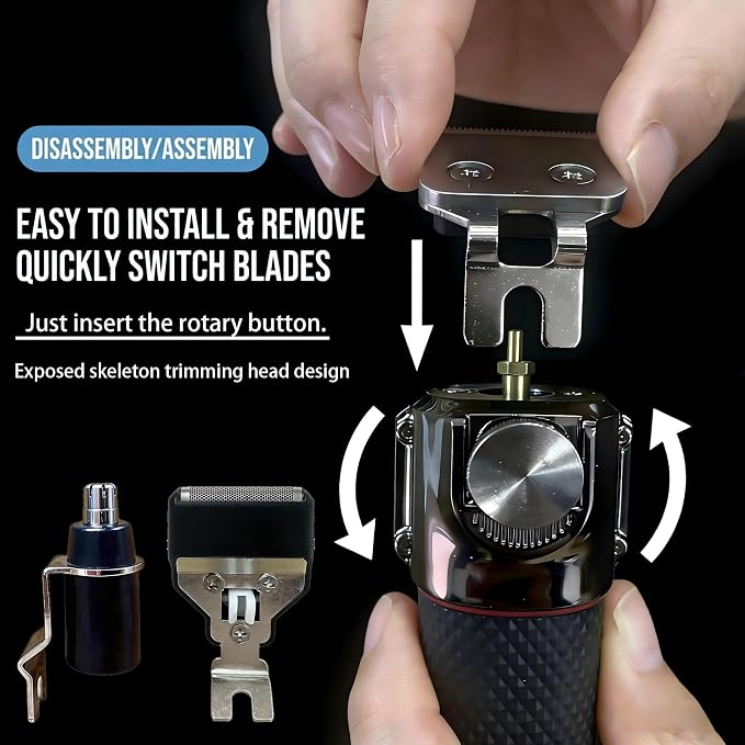 3-in-1 Classic Beard Trimmer for Men- Exposed Skeleton Design, IPX7 Waterproof Electric Razor Shaver- Powerful＆Quiet，Lithium-Ion Cordless Hair Clipper, Men's Grooming Kit for Hair、Nose、Ear、Face、Body