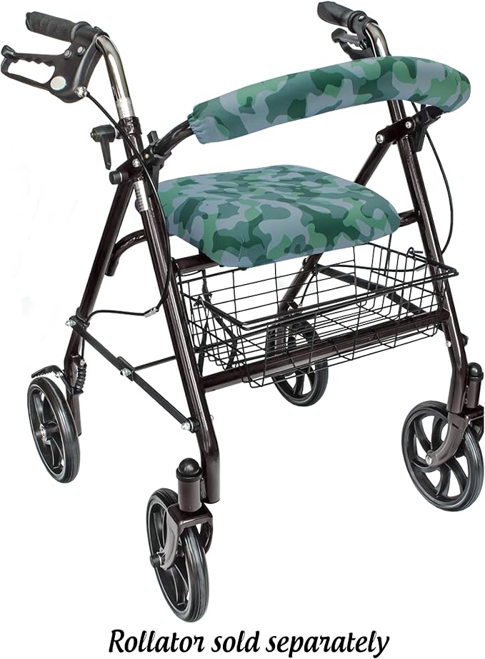 Top Glides Universal Rollator Walker Seat and Backrest Covers (Green Camo)
