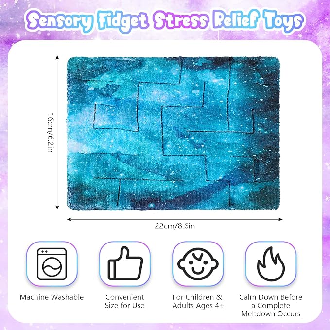 4 Pcs Marble Maze Mat Sensory Fidget Stress Relief Toys Calming Sensory Mat Anxiety Relief Fabric Toys for Teens School Home Reduce Stress(Starry Sky,8.66 x 6.3 in)