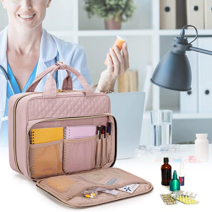 Damero Pill Bottle Organizer Bag, Travel Medicine Bag Organizer, Misty Rose | Medicine Organizer and Storage for Pills, Vitamin, Fish Oil, Medical Supplements for Women and Men