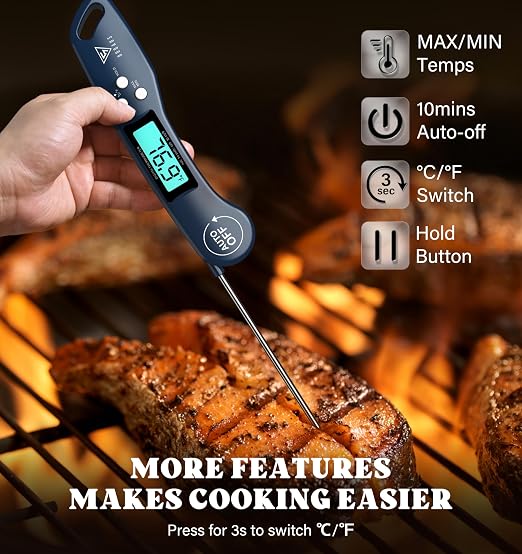 DOQAUS Meat Thermometer – Temperature Dial Thermometers for Cooking Backlight & Auto-Rotating Display, Kitchen Gadgets Essentials for BBQ Oven Grill Smoker Candy Blue