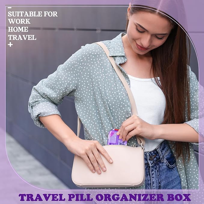 Meekoo 8 Pcs Travel Pill Organizer Pocket Portable Pill Case Daily Container Small Container Medicine Travel with 10 Compartments for Purse Fish Oil Medicine(Purple)