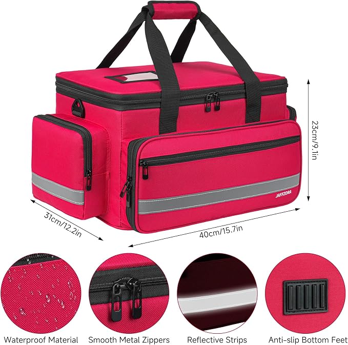 Medical Bag, Medical Equipment Case Empty, Large Home Health Nurse Bag with Shoulder Strap, Medication First Aid Organizer for Therapist, Doctors, Nursing Students (Red)