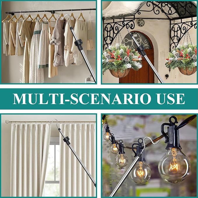 Clothes Hanger Reaching Hook Telescopic Adjustment clothes hook pole Light and can Extend from 37" to 65" with 4.7 "Hook and Sponge Handle.