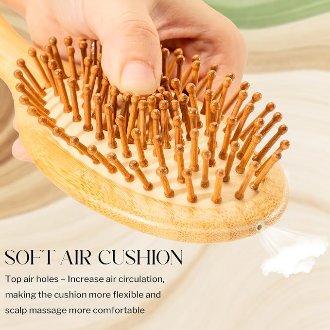 Bamboo Hair Brush for Hair Growth, Natural Bamboo Bristles Detangling Wooden Paddle Hairbrush for Massaging Scalp, for Women Men and Kids, for All Hair Types, with Ergonomic Handle (Set-3Pcs)