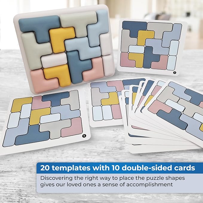 Jispring [100% Soft Silicone] Dementia Activities for Seniors, Tetris Puzzles with 20 Templates, Tile Matching Alzheimers Products for Elderly, Cognitive Memory Games for Adults, Anxiety Relief Gift