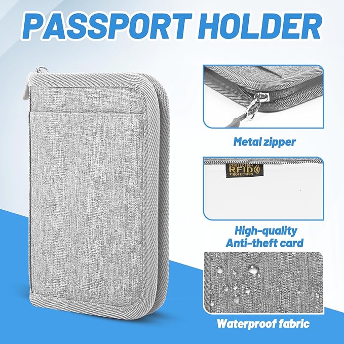 Passport Holder for Travel, RFID Blocking Wallet for Couples Men and Family | Multi-compartment organizer holds passports, cards, tickets, IDs and cash for women, couples and international family travel