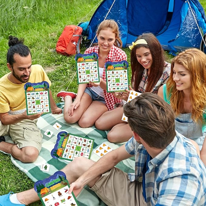 24 Player Camping Bingo Game Cards for Group Activities Party Supplies