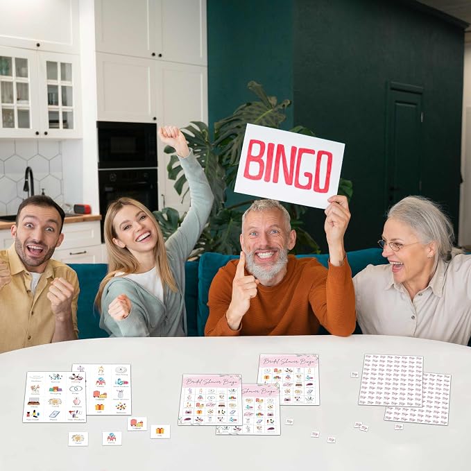 Bridal Shower Bingo Games - Blush Pink Floral Bingo Card - 24 Players Bingo Game Set for Adult Family Friends - Bachelorette Party / Wedding Shower Activities - Engagement Party Favors Supplies -C03