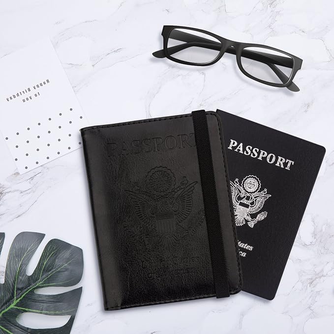 WALNEW Passport Holder for Travel, RFID Passport Cover Wallet for Women Men, PU Leather Passport Book Card Holder Case with Pen, Travelling Essentials for Flying | PU Leather Passport Cover Case with Pen Holder, Travel Must Haves Accessories, Passport ...
