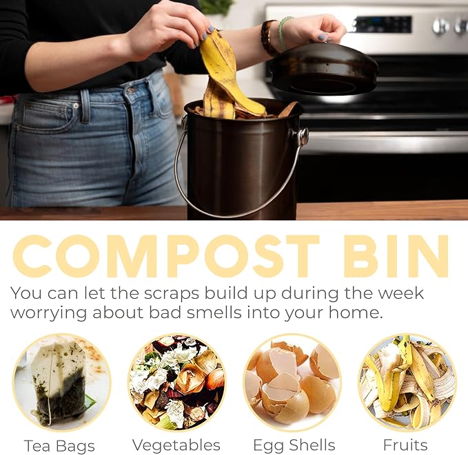 Epica Kitchen Compost Bin for Kicthen Countertops, 1.3 Galllon - Black