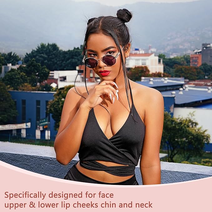 Facial Hair Remover for Women - as Seen on TV Painless Face Shaver - Electric Hair Removal Device for Face Lips Peach Fuzz with Light (Blue)