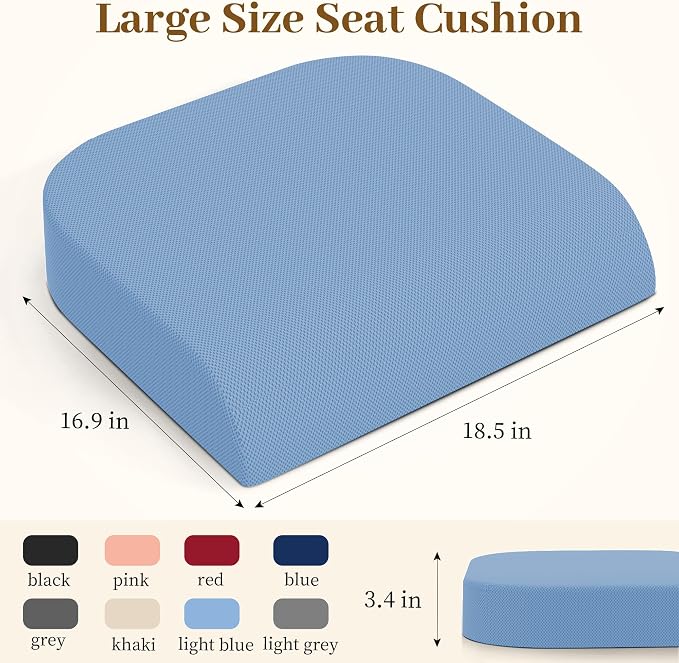 TranquilRelax XL Memory Foam Seat Cushion for Office Chair, 3.35-Inch, Light Blue