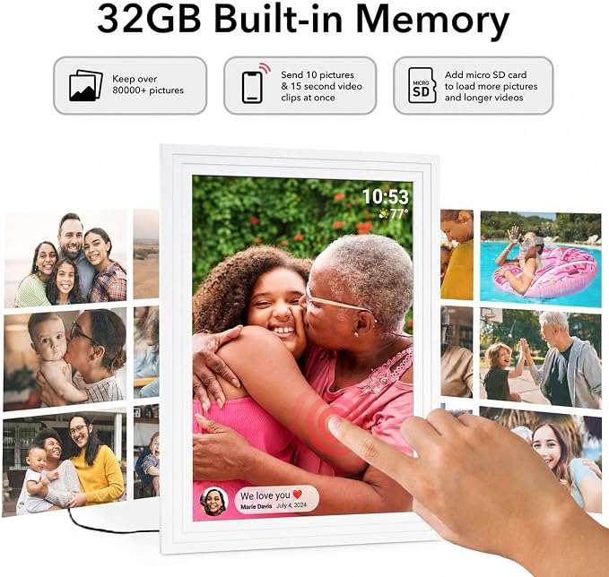 10.1" Frameo Digital Picture Frame WiFi Instant Photo Sharing Gift | Instant Photo & Video Sharing,1280x800 HD IPS Touch Screen, 32GB Storage, SD Card Support, Private Sharing & Gift for Parents