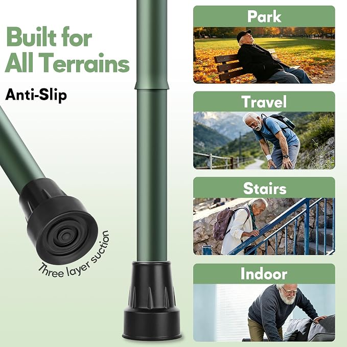 Foldable Walking Cane for Men & Women, Lightweight Aluminum Adjustable Cane with Ergonomic Handle, Non-Slip Rubber Base, Walking Sticks for Seniors Balance,Collapsible Cane for Assistance Travel