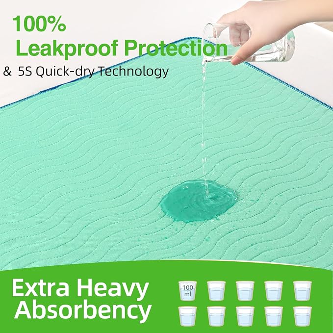 Washable Underpads 34"×36"(Pack of 2),Heavy Absorbency Incontinence Bed Pads,Reusable Diaper Changing Bed Pads Washable Waterproof for Sofa,Bed,Floor,Bedwetting Pee Pads for Nursing Adults,Kids,Dogs