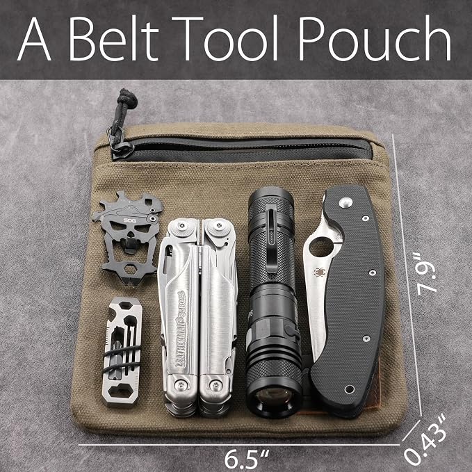 Belt Zipper Pouches for Men Women Compact EDC Pouch, YKK Zipper, Anti-theft Pickpocket Proof Safety Wallets, Waist Pack for Traveling Hiking, Water Resistant, Tough Waxed Canvas, Olive