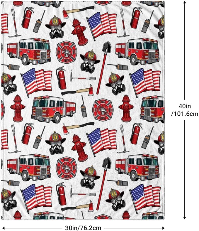 Firefighter Baby Blanket 30x40 Inches - Super Soft Fire Truck Blankets for Toddler Boys & Girls - Fluffy Fleece Fireman Blanket for Kids, Nursery, Stroller - Cozy Lightweight Throw Gift for Infants