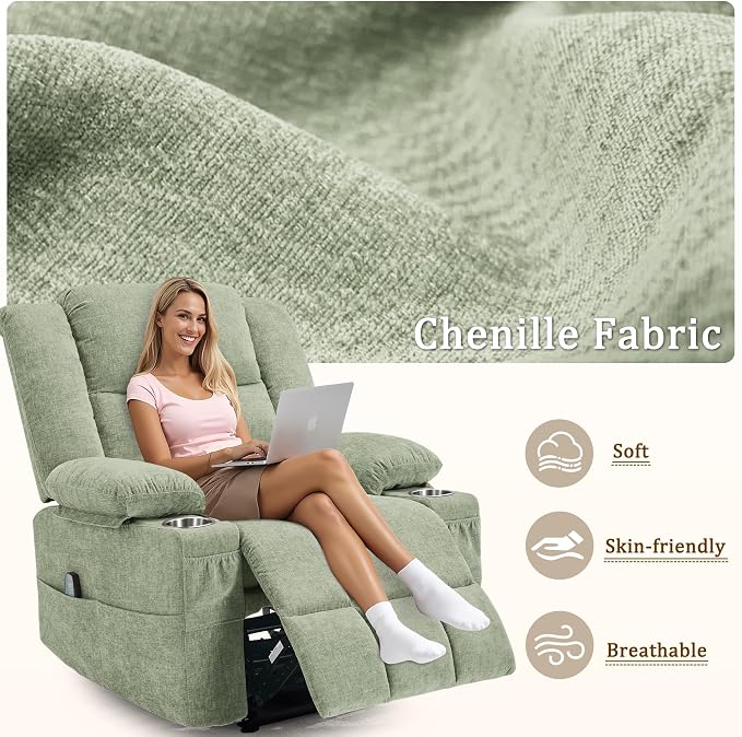 Korser Recliner Chair for Adults, Wall Hugger RV Recliner with Massage and Heating, Zero-Gravity Recliners, Electric Power Recliner Chair for Living Room, Bedroom, Home, Theater Seating (Turquoise)