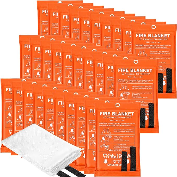 Macarrie 30 Pack Fire Blankets 39” x 39” Fire Blanket Emergency for Home and Kitchen Extinguisher Blankets Fiberglass Suppression Blanket Safety Fireproof Survival for Car Office Warehouse (Orange)