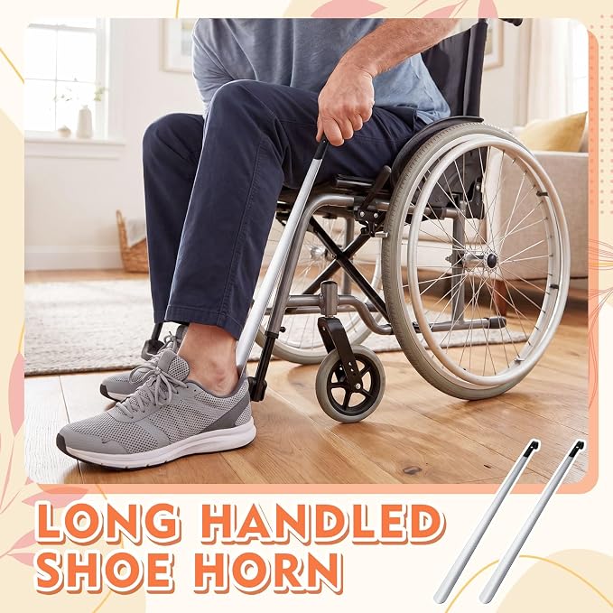 Geelin 2 Pcs 31.5'' Extra Long Handled Shoe Horn Metal Shoehorn for Men Women Multifunctional Stainless Dressing Stick for Elderly Disabled Limited Mobility, Standing Reach Assist for Senior (Mixture)