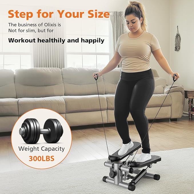OLIXIS Steppers for Exercise At Home Workout Equipment, Mini Stepper Exercise Machine for Senior Citizens, Twist Stepper with Resistance Bands, Cardio Weight Loss Equipment Home Fitness