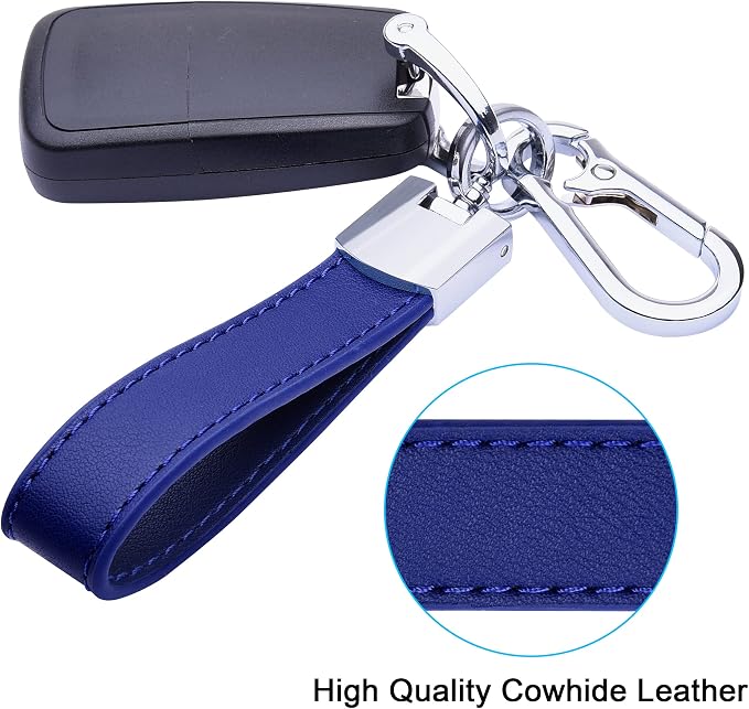 Wisdompro Genuine Leather Car Keychain, Universal Key Fob Keychain | Leather Car FOB Key Chain Holder for Men and Women, 360 Degree Rotatable, with Anti-lost D-ring and 3 Keyrings