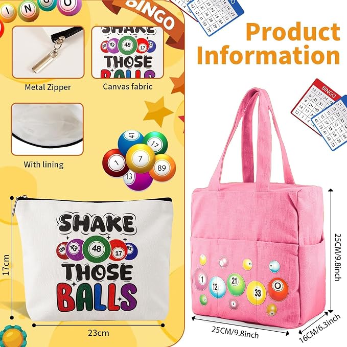 Bingo Bags with Pockets on Clearance, Bingo Bag with Zipper and Polyester Bingo Daubers Makeup Bag, Bingo Bags and Accessories Tote Gifts Game Suitable for Women and Girls (Pink)