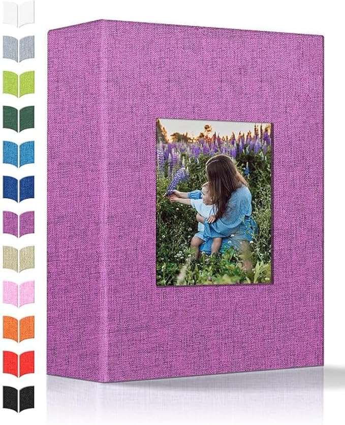 Artfeel Photo Album 4x6 with 100 Pockets,Slip-in Picture Albums,Linen Cover Memory Book with Front Window,White Page Vertical Photo Book for Wedding,Family,Anniversare,Baby,Vacation