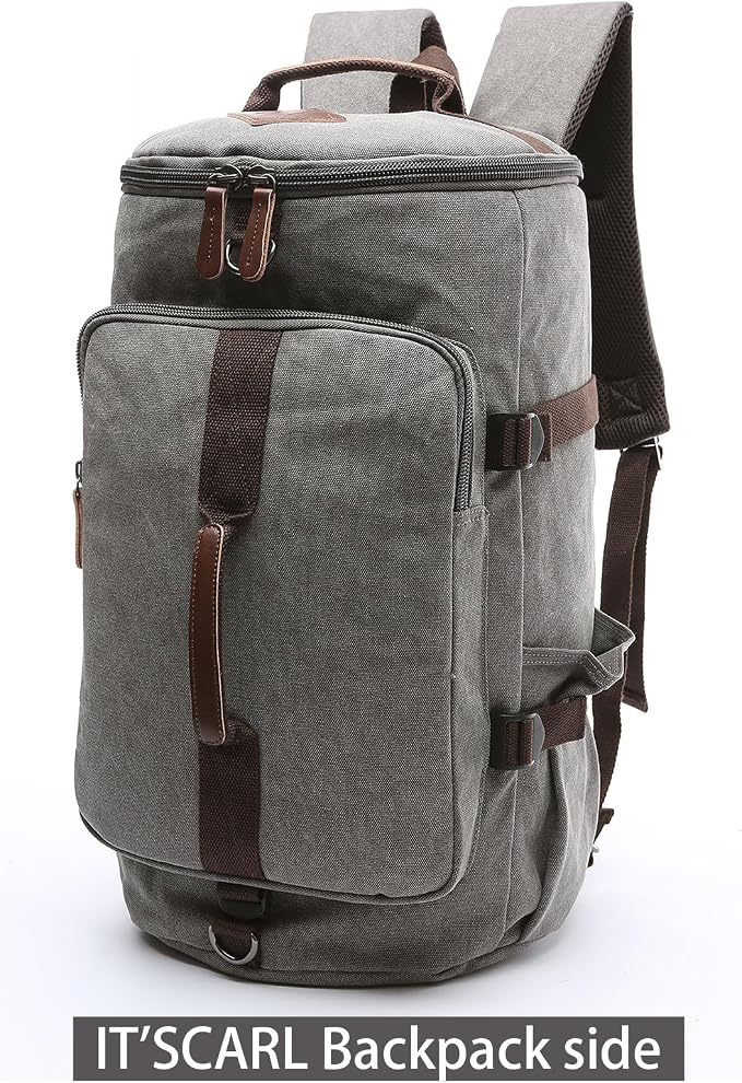 IT'SCARL Mens backpack, Large backpack for travel, Carry-on, canvas bag, 17 inch computer waterproof back pack(grey)